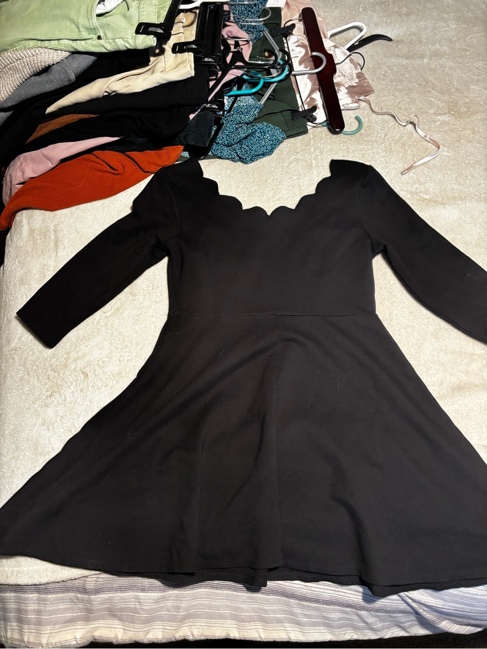 Black Scallop-Neck Fit & Flare Dress - Women's